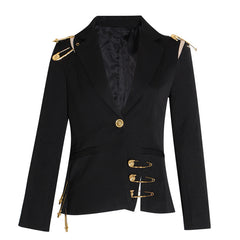 Hollow Out Patchwork Lace Up Women's Blazer Notched Long Sleeve