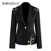 Image of Hollow Out Patchwork Lace Up Women's Blazer Notched Long Sleeve