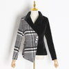 Image of Velour Patchwork Wool Plaid Blazer Coat Female Long Sleeve Asymmetrical Women's Suits