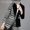 Image of Velour Patchwork Wool Plaid Blazer Coat Female Long Sleeve Asymmetrical Women's Suits