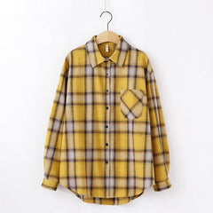 women chic over-sized plaid blouse long sleeve