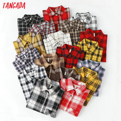 women chic over-sized plaid blouse long sleeve