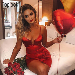 Toplook Bustier  Dresses Sexy Women Deep V Neck Satin Booty Dress