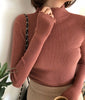 Image of Turtleneck Ruched Women Sweater High Elastic Solid