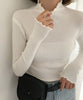 Image of Turtleneck Ruched Women Sweater High Elastic Solid