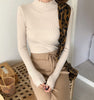 Image of Turtleneck Ruched Women Sweater High Elastic Solid