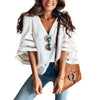 Image of V Neck Flared Sleeves Mesh Patchwork Shirts Summer Plus Size