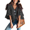 Image of V Neck Flared Sleeves Mesh Patchwork Shirts Summer Plus Size