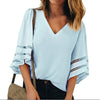 Image of V Neck Flared Sleeves Mesh Patchwork Shirts Summer Plus Size