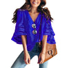 Image of V Neck Flared Sleeves Mesh Patchwork Shirts Summer Plus Size