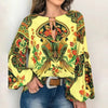 Image of 2020 Boho Blouse Floral Print Lantern Sleeve Shirt Sexy Lace-up Tassel