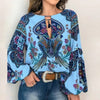 Image of 2020 Boho Blouse Floral Print Lantern Sleeve Shirt Sexy Lace-up Tassel