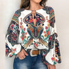 Image of 2020 Boho Blouse Floral Print Lantern Sleeve Shirt Sexy Lace-up Tassel