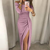 Image of VIEUNSTA Sexy Off Shoulder Party Dress Women High Slit Peplum Bodycon