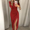 Image of VIEUNSTA Sexy Off Shoulder Party Dress Women High Slit Peplum Bodycon