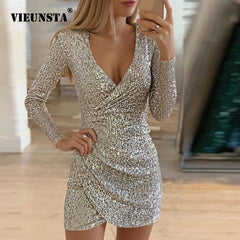 VIEUNSTA Sexy Silver Glitter Dresses for Women 2020