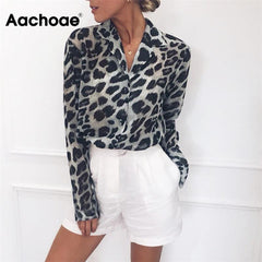 Vintage Blouse Long Sleeve Sexy Leopard Print