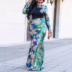 Vintage Green Long Sleeve Mermaid Sequins Dress Sparkly
