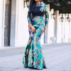 Vintage Green Long Sleeve Mermaid Sequins Dress Sparkly