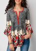 Image of Women V-neck Blouse Casual Seven-Sleeve Shirt Ladies