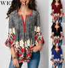 Image of Women V-neck Blouse Casual Seven-Sleeve Shirt Ladies