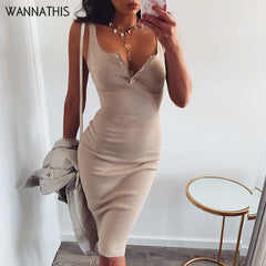 WannaThis Knee-Length Dress Knitted Elastic Sleeveless