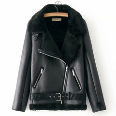 Warm women's winter motorcycle velvet jacket female short lapels