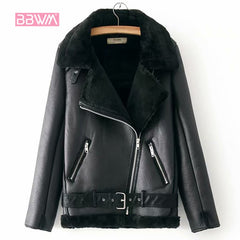 Warm women's winter motorcycle velvet jacket female short lapels