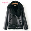 Image of Warm women's winter motorcycle velvet jacket female short lapels