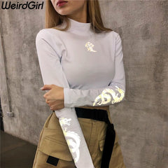 T-shirts reflective fashion turtleneck Long Sleeve tee Slim