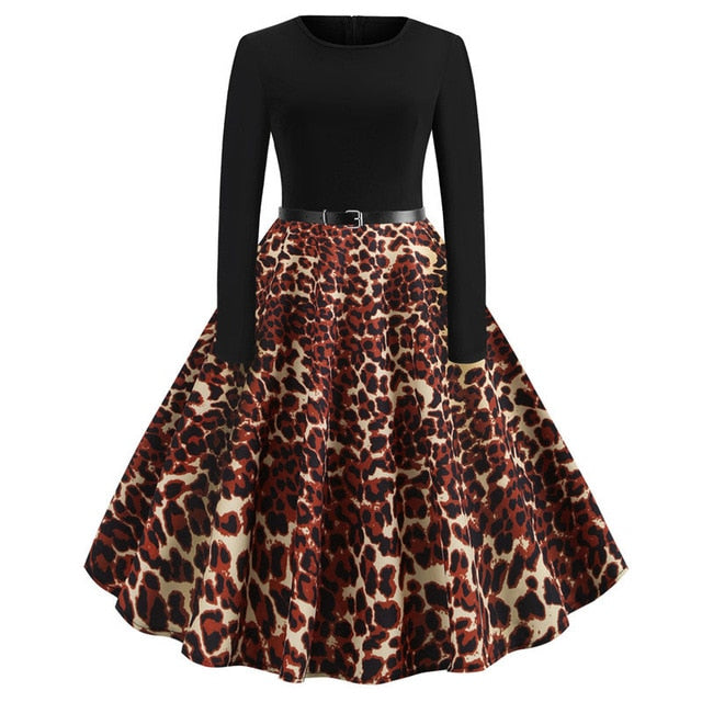 Winter Christmas Dresses Women 50S 60S Vintage Robe Swing Pinup