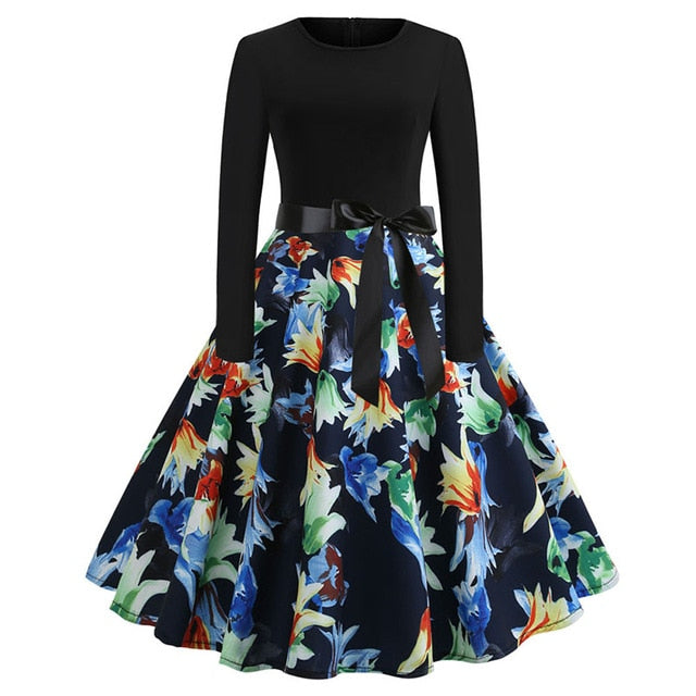 Winter Christmas Dresses Women 50S 60S Vintage Robe Swing Pinup