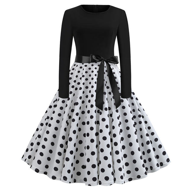Winter Christmas Dresses Women 50S 60S Vintage Robe Swing Pinup
