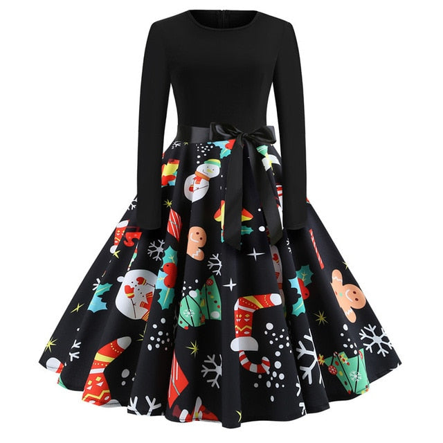 Winter Christmas Dresses Women 50S 60S Vintage Robe Swing Pinup