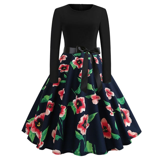 Winter Christmas Dresses Women 50S 60S Vintage Robe Swing Pinup