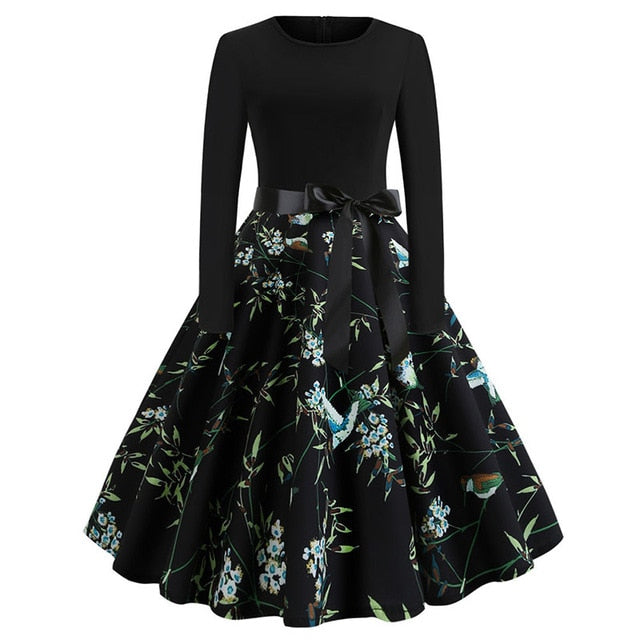 Winter Christmas Dresses Women 50S 60S Vintage Robe Swing Pinup
