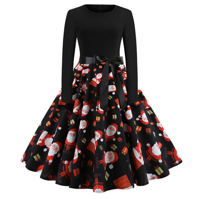 Winter Christmas Dresses Women 50S 60S Vintage Robe Swing Pinup