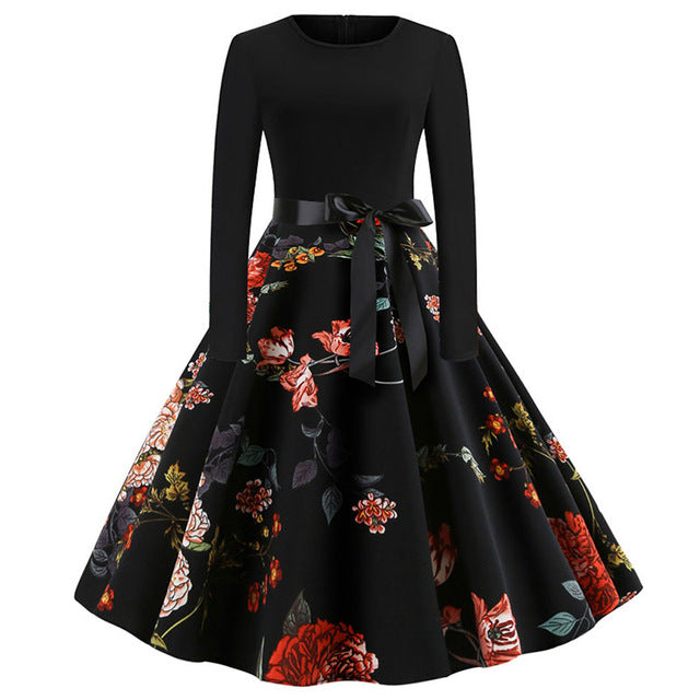 Winter Christmas Dresses Women 50S 60S Vintage Robe Swing Pinup