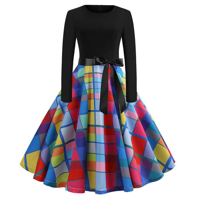 Winter Christmas Dresses Women 50S 60S Vintage Robe Swing Pinup