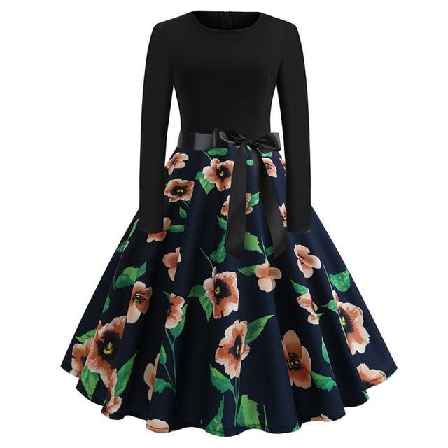 Winter Christmas Dresses Women 50S 60S Vintage Robe Swing Pinup
