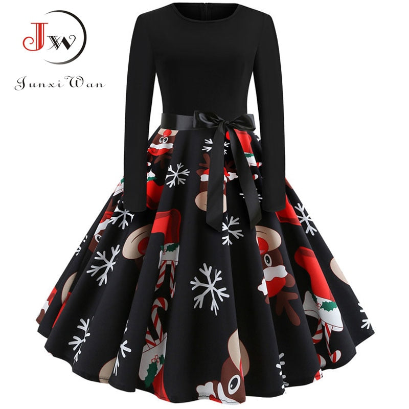 Winter Christmas Dresses Women 50S 60S Vintage Robe Swing Pinup