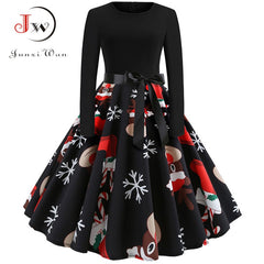 Winter Christmas Dresses Women 50S 60S Vintage Robe Swing Pinup