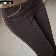 Winter warm women stretch high elastic waist casual cotton pants