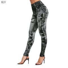 Imitation Distressed Denim Jeans Leggings