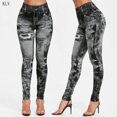 Imitation Distressed Denim Jeans Leggings