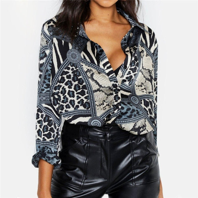 Women Blouses Sexy Leopard Blouse Shirt Long Sleeve Office Shirt 2020