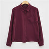 Image of Women Blouses Shirt Long Sleeve Casual Chiffon Turn-down Collar