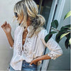 Image of Women Boho Long Sleeve Floral Lace White Blouses