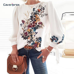 Women Flora Printed Long Sleeve Loose Style Pullover Blouse Chic Casual Spring Fall Fashion New Trends Top Shirt