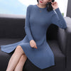 Image of Women Long Sleeve Sweater Dress Women's Irregular Hem Casual Autumn and Winter